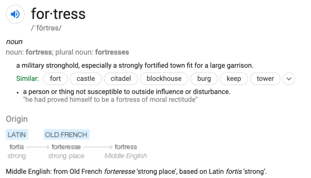 Dictionary definition of fortress